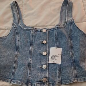 Forever 21 Light Blue Denim Button-Front Crop Top